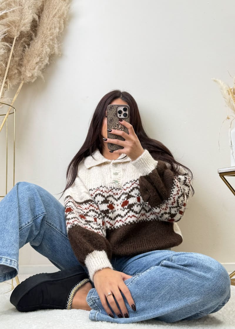 Kurzer Kragen Pullover Beige