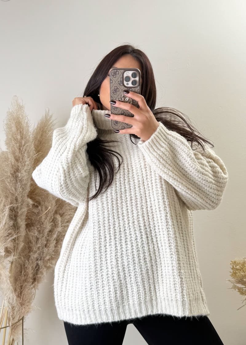 Rollkragen Strick Pullover Beige