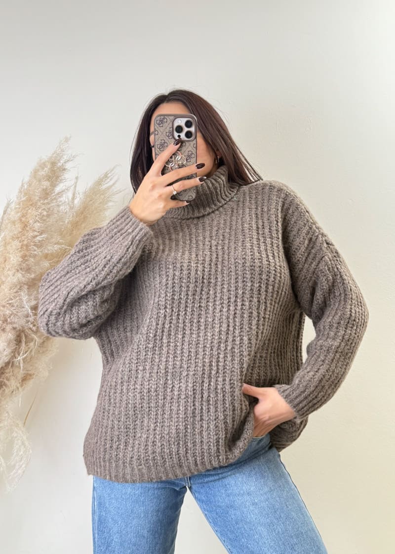 Rollkragen Strick Pullover Hellbraun