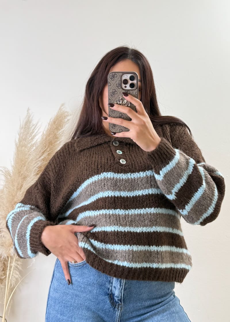 Kragen Pullover gestreift Braun