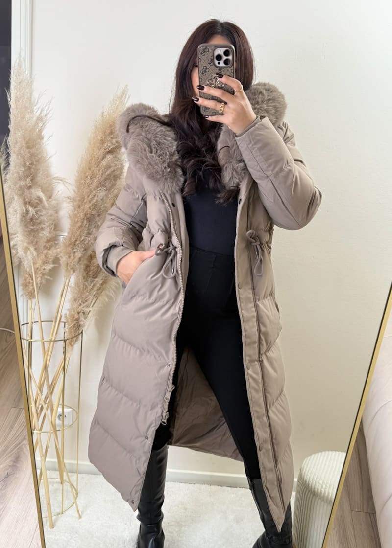 Parka mit Kunstfell Taupe