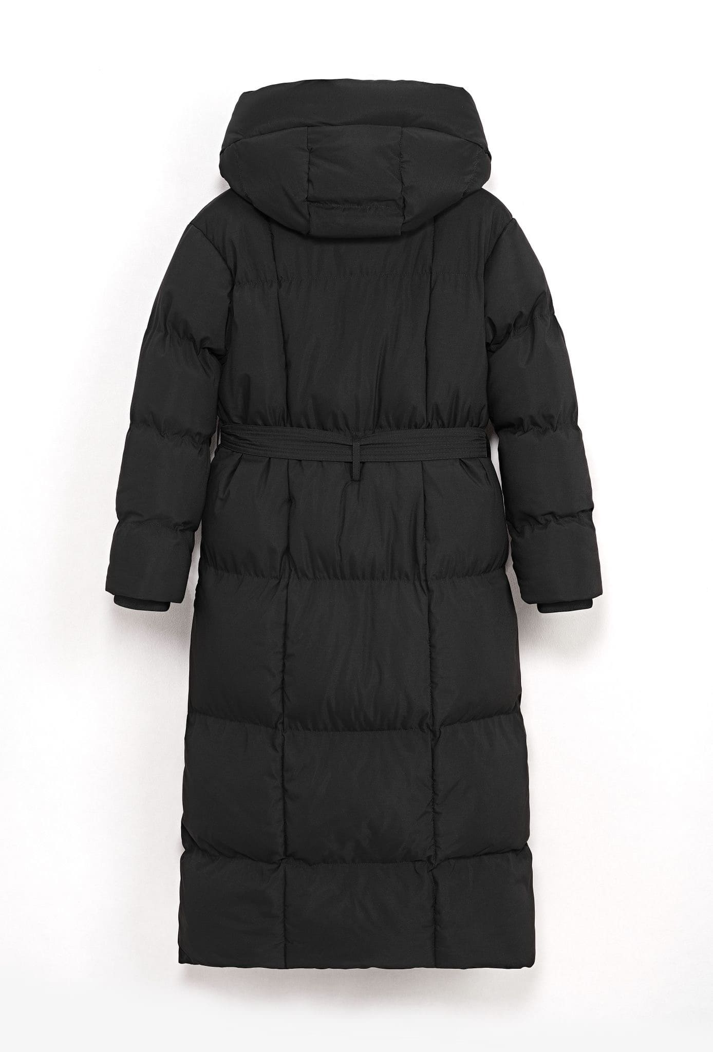Copperose Winterjacke mit Kapuze und Gürtel Schwarz