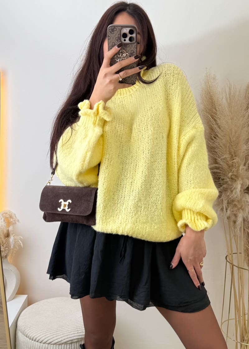 Rüschen Pullover Gelb