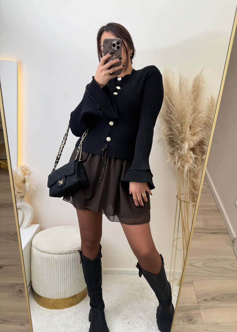 Kurzer Cardigan mit weiten Ärmeln Schwarz