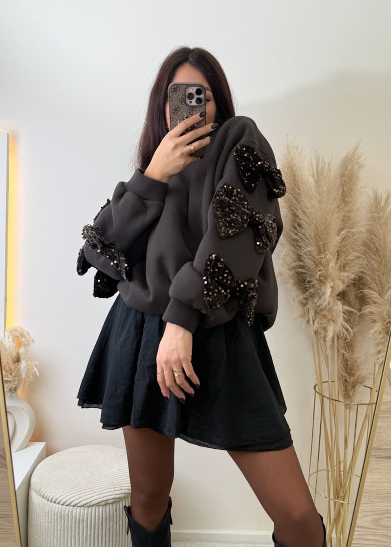 Sweatshirt mit Schleifen Pailletten Braun