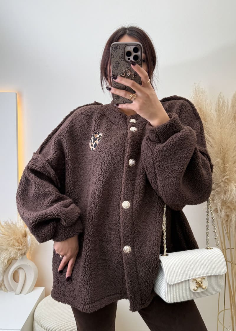 Teddyfell Cardigan Leoherz Braun