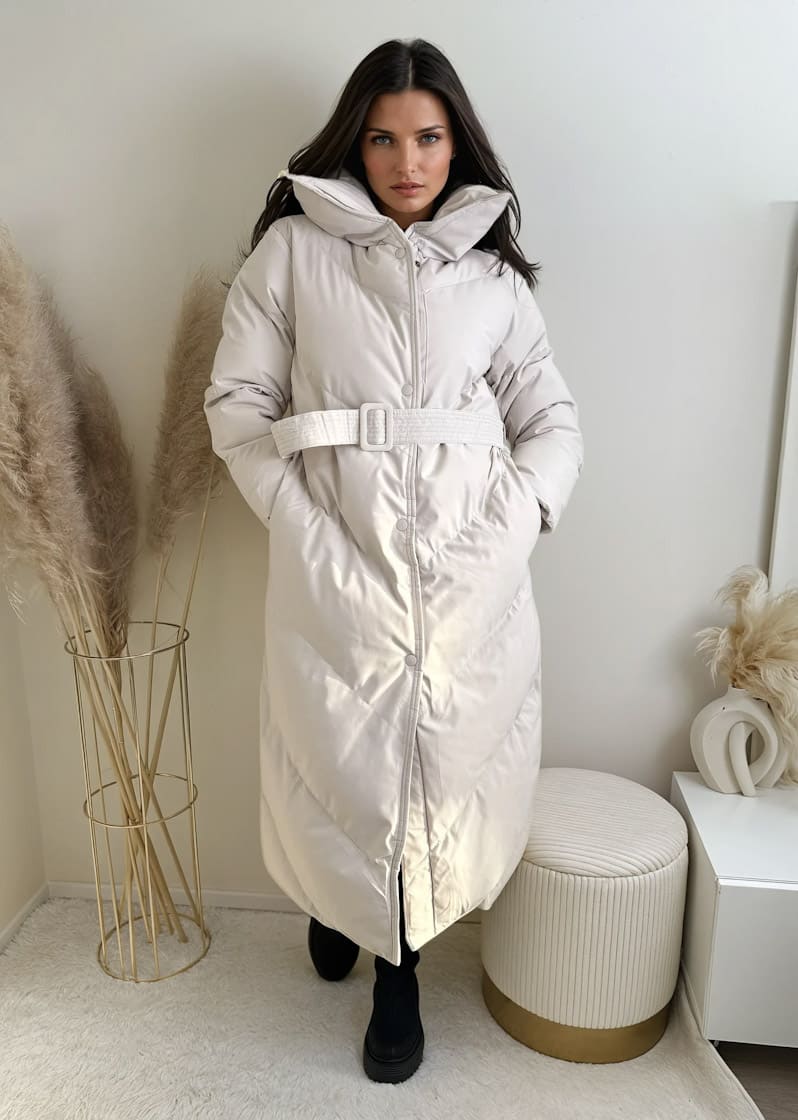 Lange Winterjacke Copperose Beige