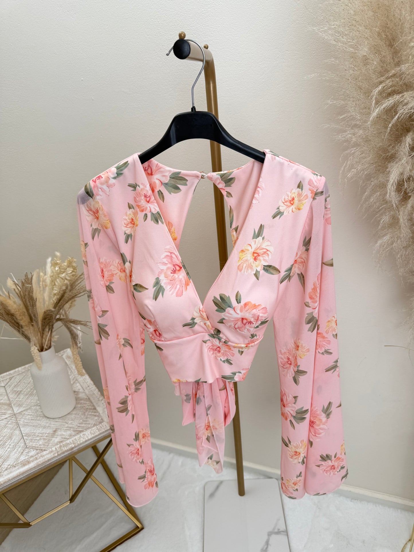 Binde Oberteil Blumen Print Rosa