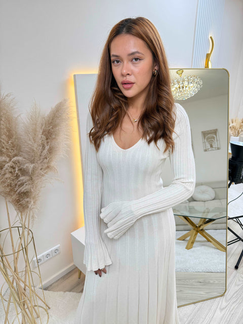 Langes Strickkleid Hellbeige