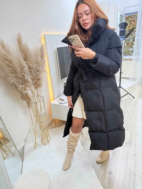 Copperose Winterjacke mit Gürtel Schwarz