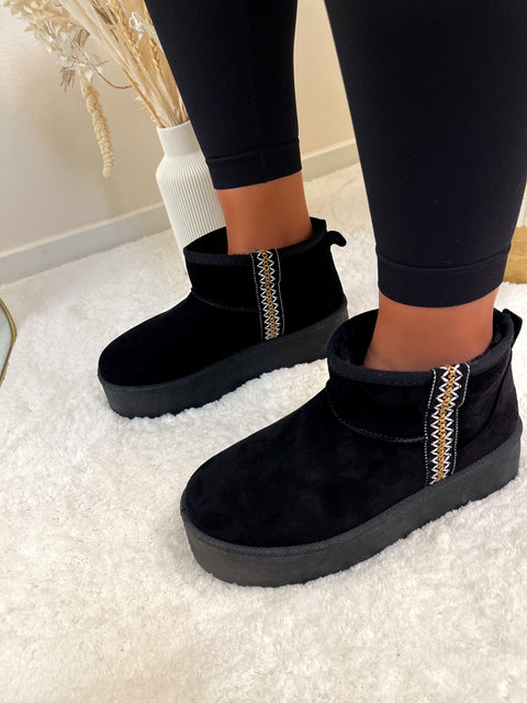 Plateau-Boots mit Strick Schwarz