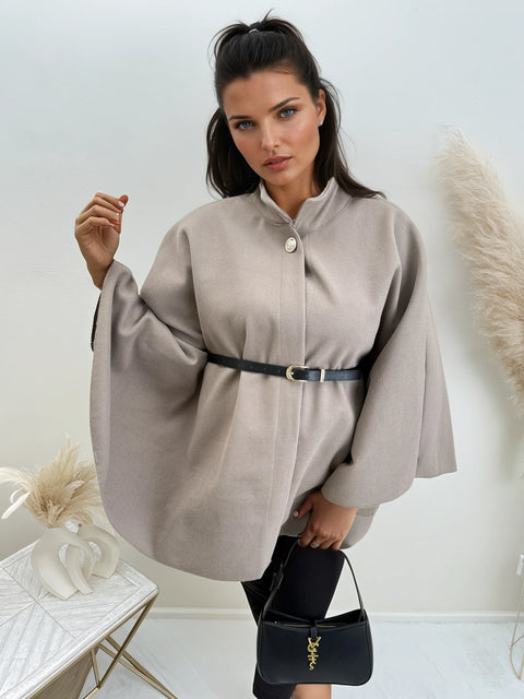 Poncho mit Gürtel Taupe