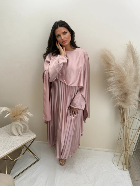 Satin Plissee Maxikleid Rosa