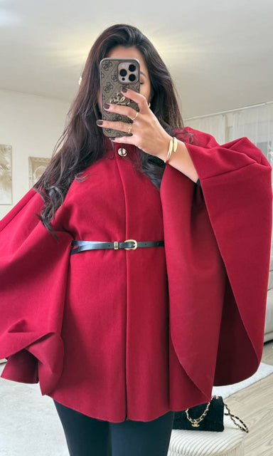 Poncho mit Gürtel Bordeaux