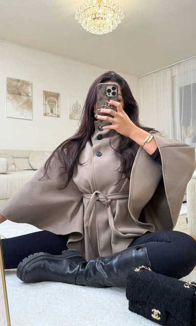 Kurzer Poncho Taupe