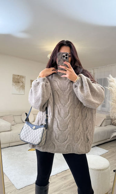 Zopfmuster Pullover Taupe