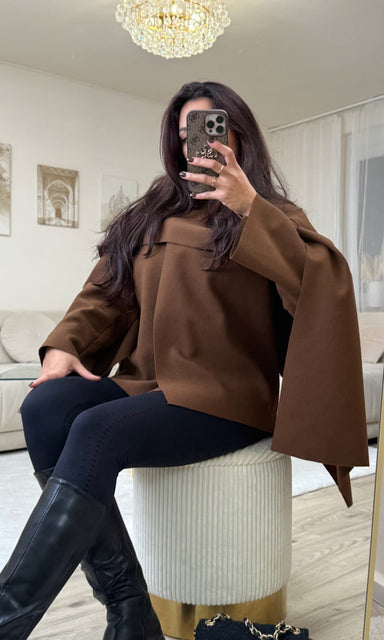 Poncho mit Schal Braun