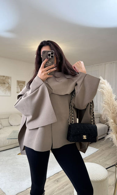 Poncho mit Schal Taupe