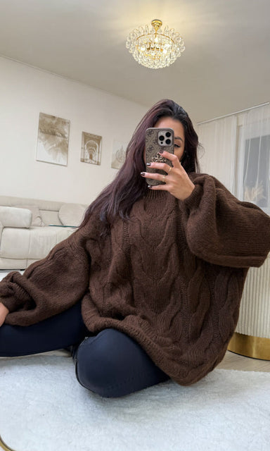 Zopfmuster Pullover Dunkelbraun