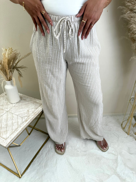 Musselin Streifen Hose Beige