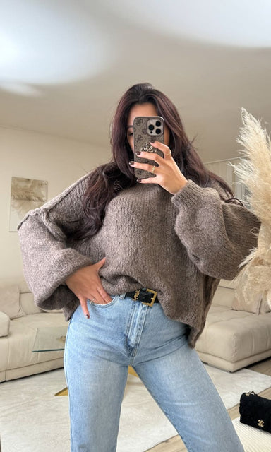 Kurzer Oversize Pullover Braun