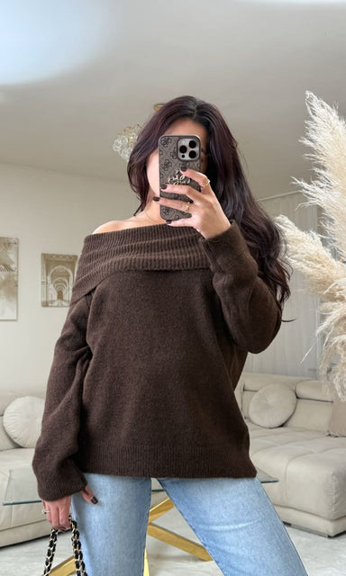 Off Shoulder Pullover Braun