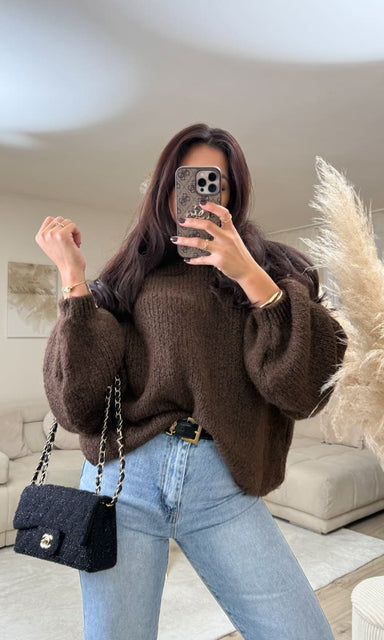 Kurzer Oversize Pullover Dunkelbraun