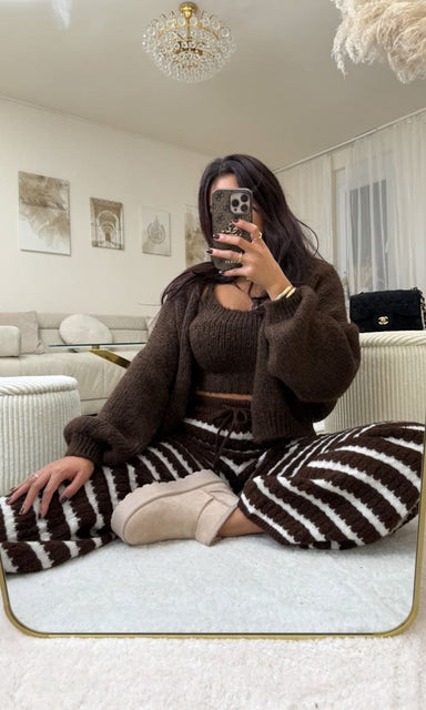 Cardigan Set Dunkelbraun