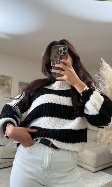 Streifen Pulli Schwarz