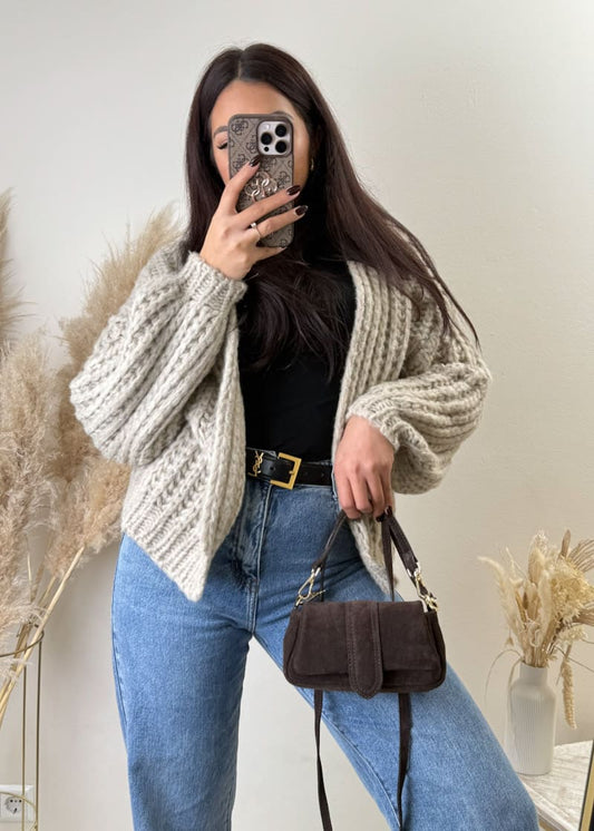 Grobstrick Cardigan Taupe