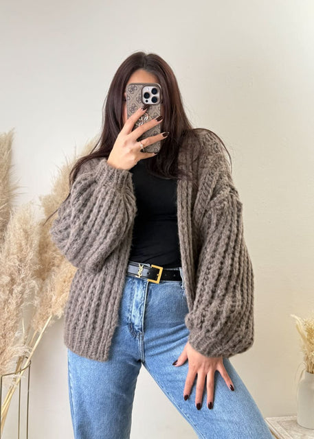 Grobstrick Cardigan Hellbraun