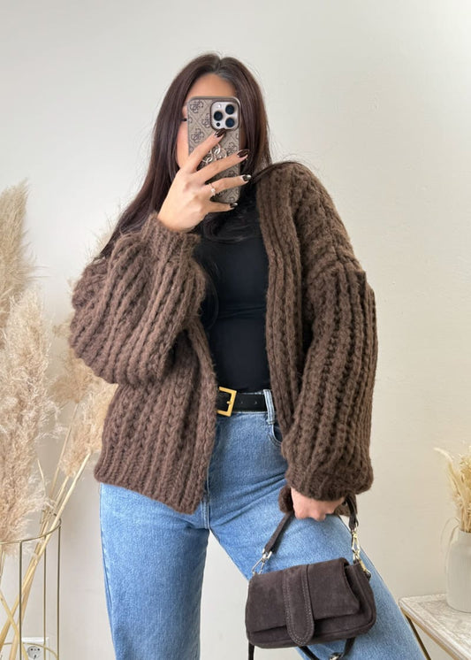 Grobstrick Cardigan Braun