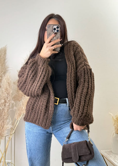 Grobstrick Cardigan Braun