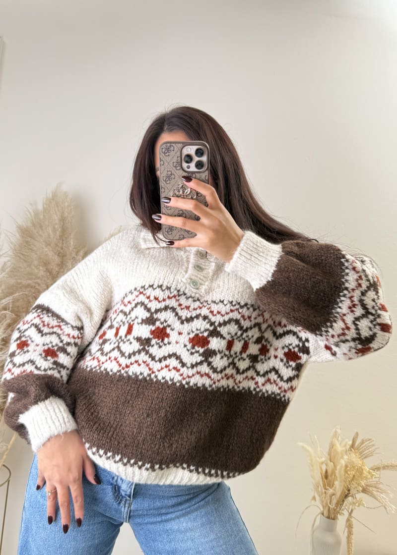 Kurzer Kragen Pullover Beige