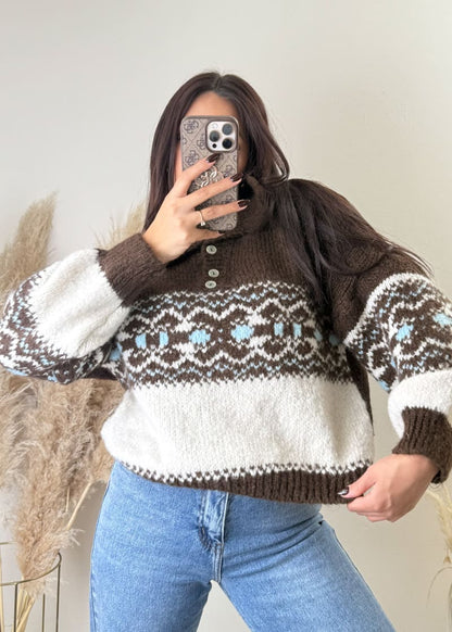 Kurzer Kragen Pullover Braun