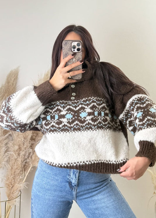 Kurzer Kragen Pullover Braun