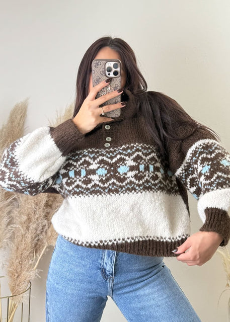 Kurzer Kragen Pullover Braun