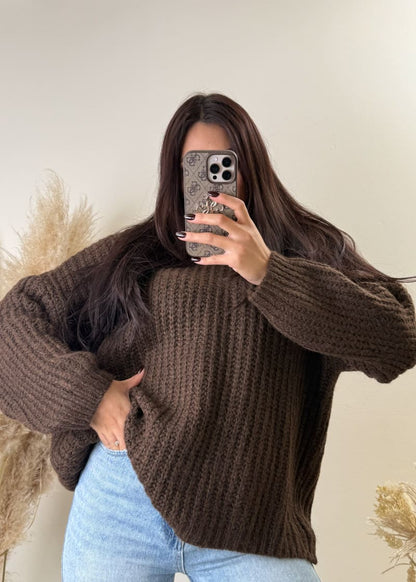 Rollkragen Strick Pullover Braun