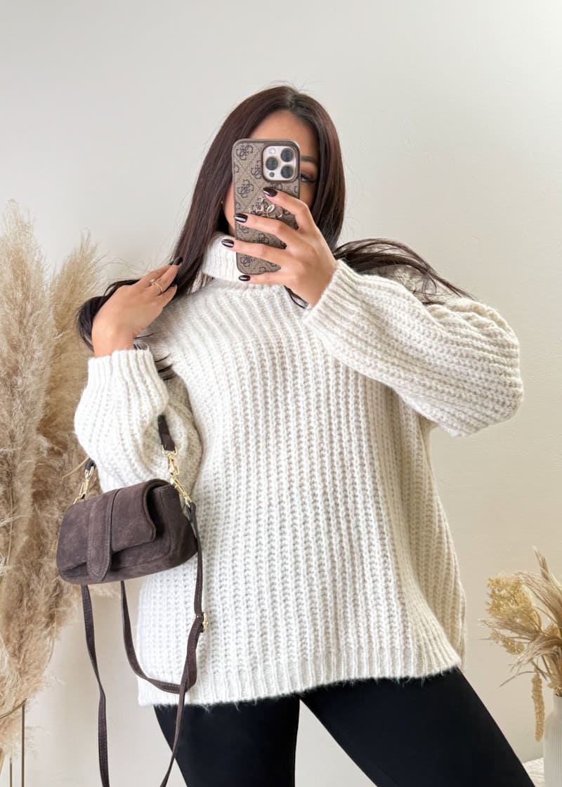 Rollkragen Strick Pullover Beige