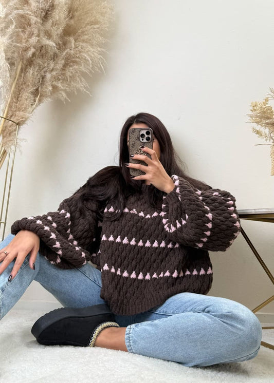 Kurzer Oversize Pullover Braun