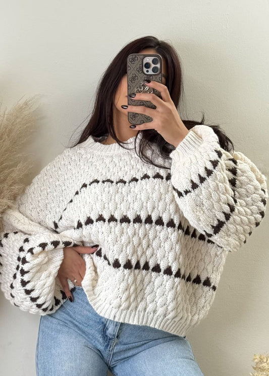 Kurzer Oversize Pullover Beige