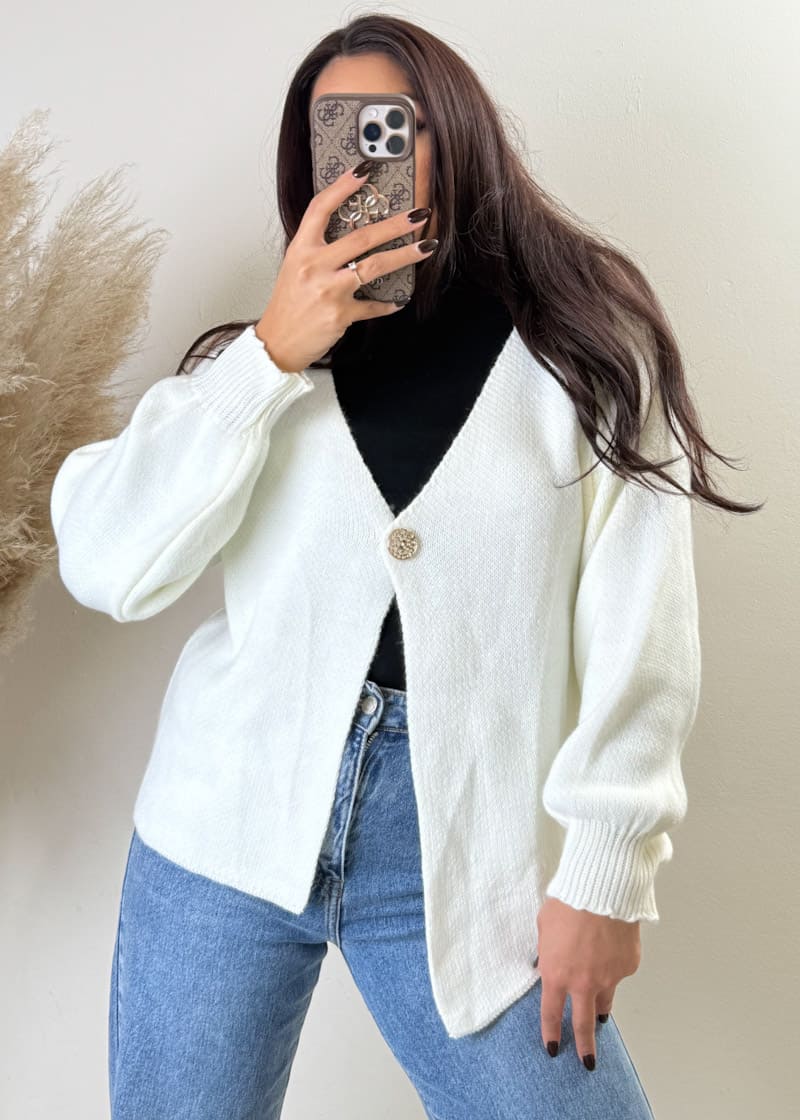 Knopf Cardigan Weiß