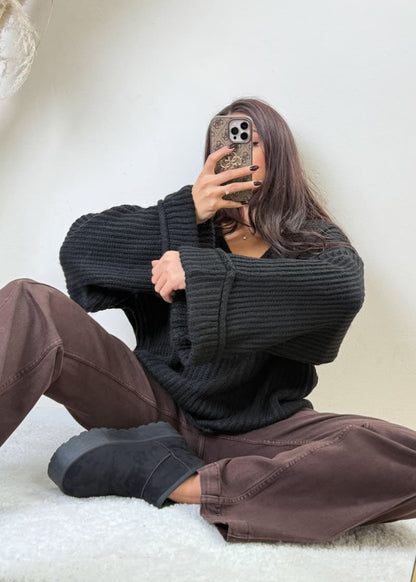 Oversize Strick Pullover Schwarz