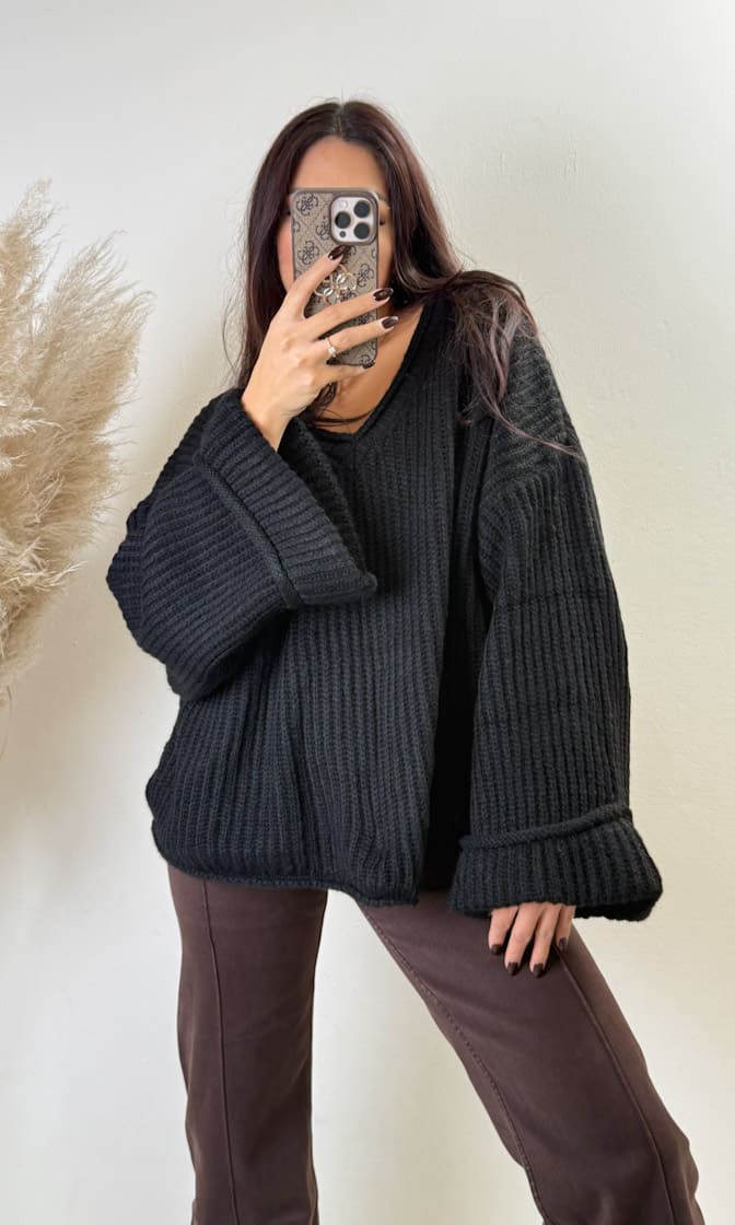 Oversize Strick Pullover Schwarz
