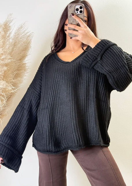 Oversize Strick Pullover Schwarz