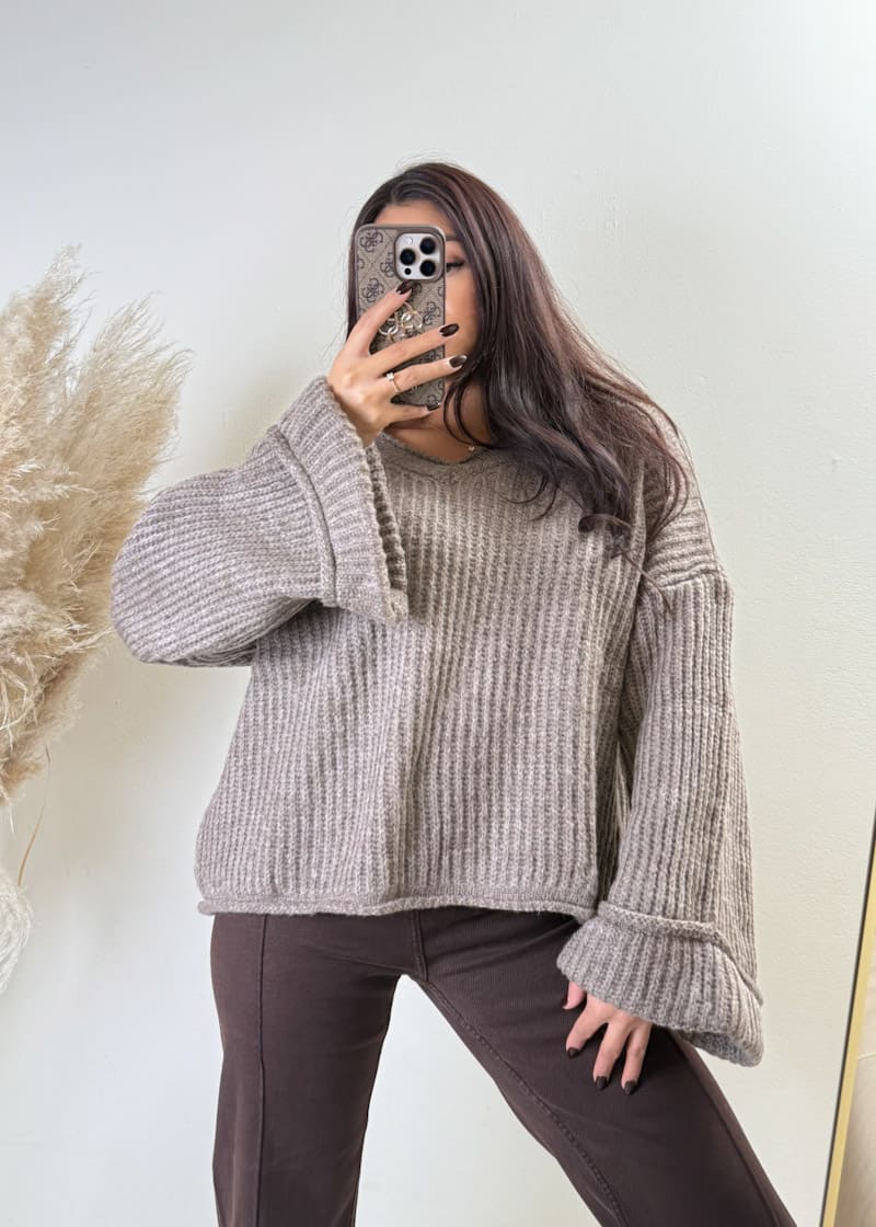 Oversize Strick Pullover Taupe
