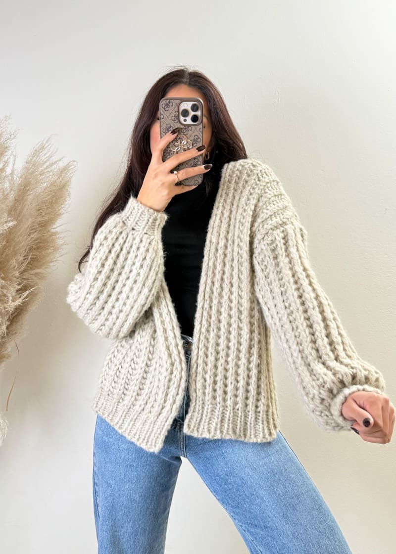 Grobstrick Cardigan Taupe
