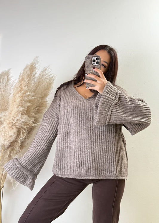 Oversize Strick Pullover Taupe