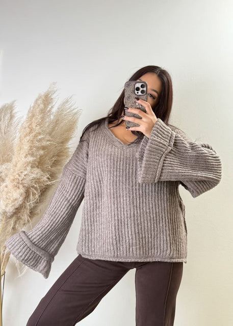 Oversize Strick Pullover Taupe
