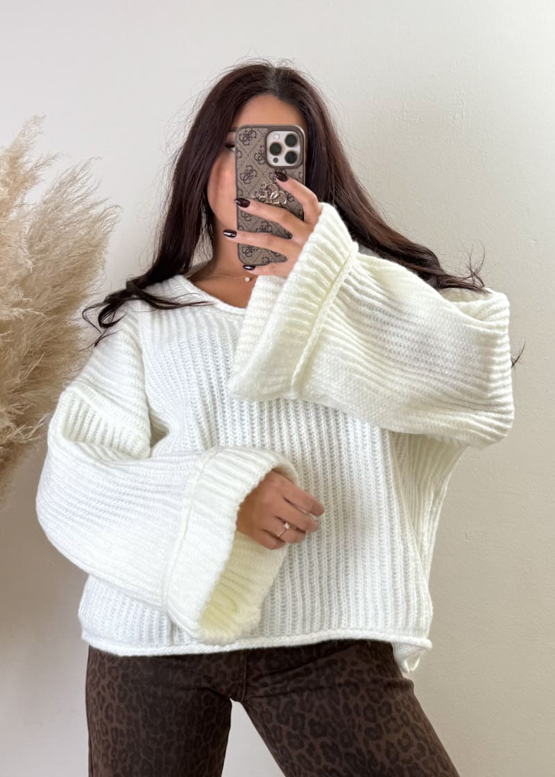 Oversize Strick Pullover Weiß
